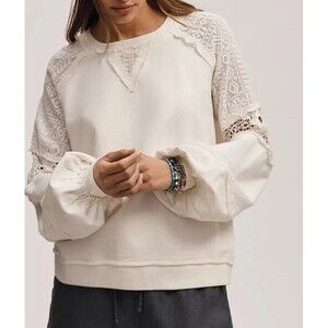 By Anthropologie Lace Balloon-Sleeve Blouse Top Pullover Cotton 2X-PS NEW 283447